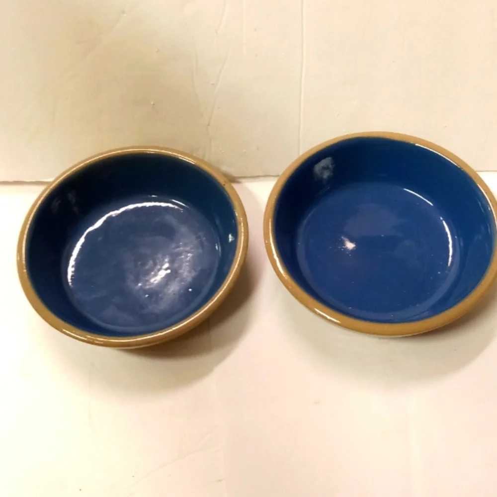 2 vintage Stoneware Pottery Bowls Cobalts Blue Snack, Cereal